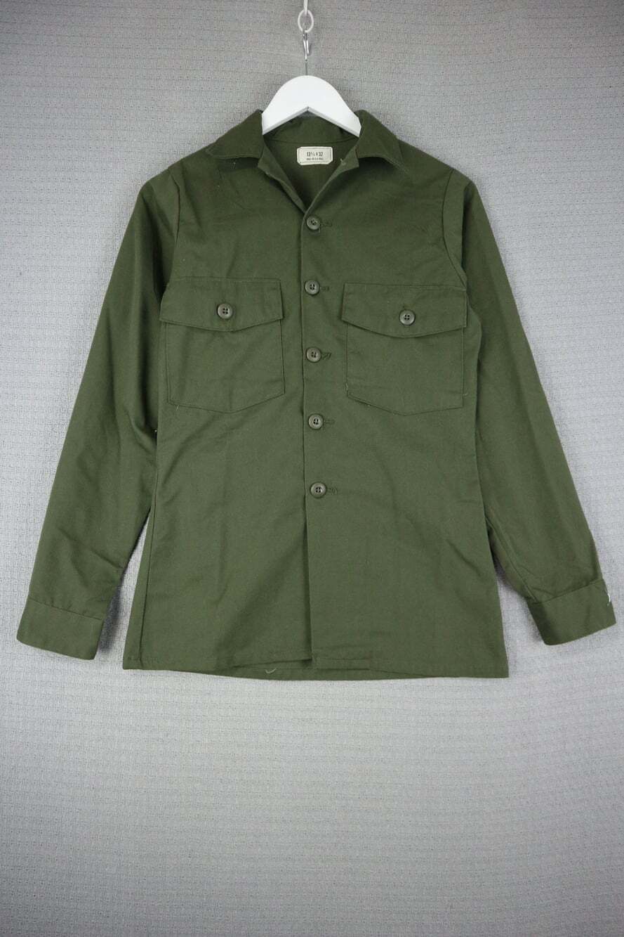 Vintage US Army OG-507 Utility Shirt Olive Green Size 13.5x32 Long Sleeve Button